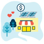 Illustration of a small business with hearts coming out the top