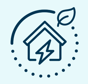 Icono ilustrado de una casa con un símbolo de electricidad