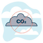 Ilustración de un letrero que dice “no” sobre una nube de dióxido de carbono