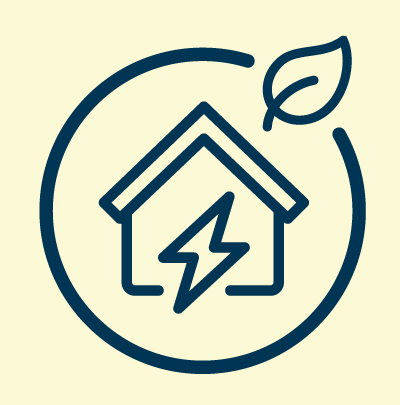 Icono ilustrado de una casa con un símbolo de electricidad